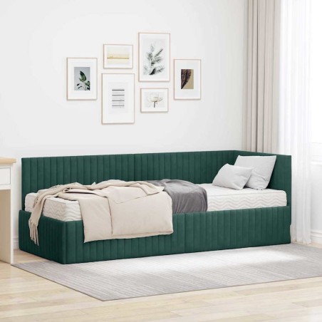 Cadre de lit d'angle avec matelas 2 pcs Vert Velours 542665542665