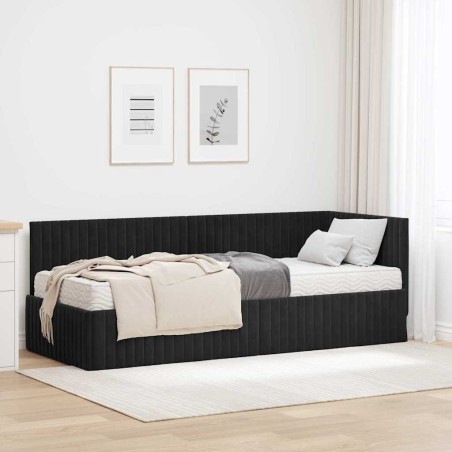 Cadre de lit d'angle avec matelas 2 pcs Noir Velours 542667542667