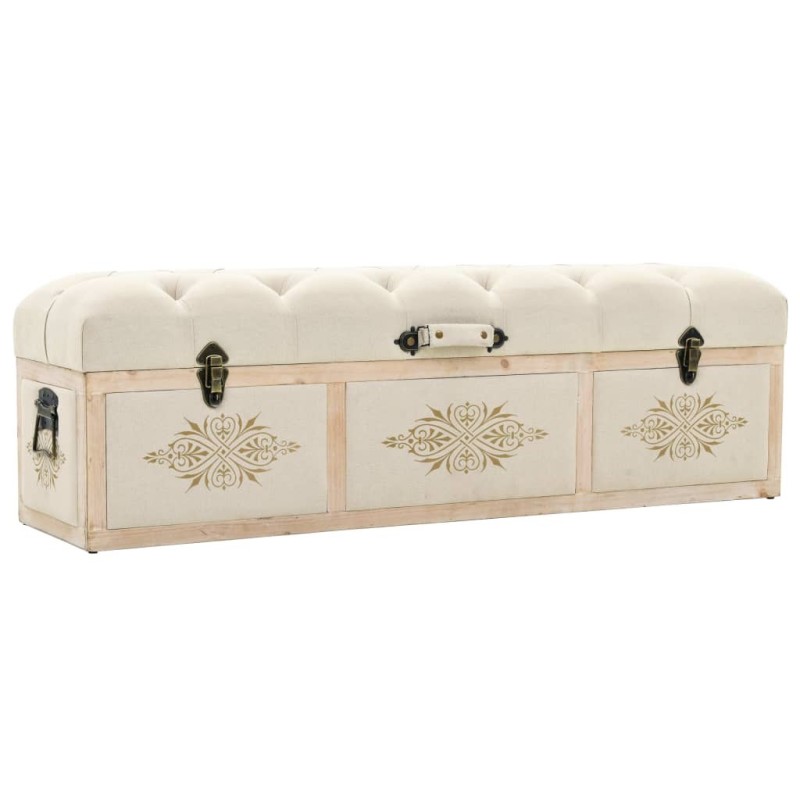 Banc de rangement 110 cm Crème Bois de sapin massif et tissu 542670542670