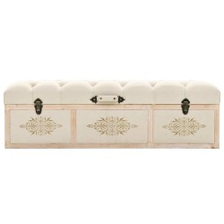 Banc de rangement 110 cm Crème Bois de sapin massif et tissu 542670542670
