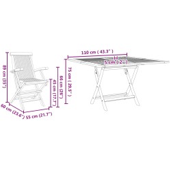 Ensemble de salle à manger pour jardin Marron Teck massif 542673542673