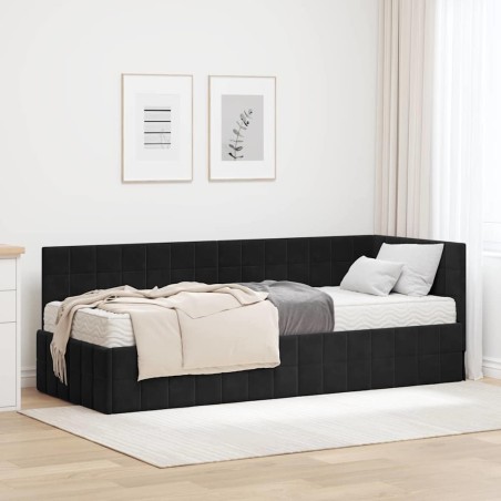 Cadre de lit d'angle avec matelas 2 pcs Noir Velours 542675542675