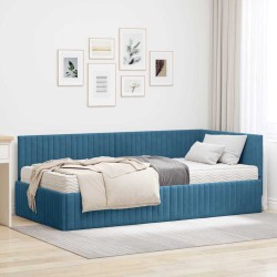 Cadre de lit d'angle avec matelas 2 pcs Bleu Velours 542688542688