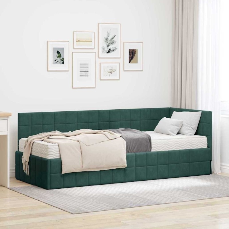 Cadre de lit d'angle avec matelas 2 pcs Vert Velours 542706542706