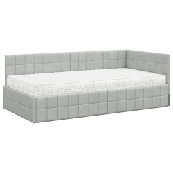 Cadre de lit d'angle avec matelas 2 pcs Gris clair Velours 542714542714