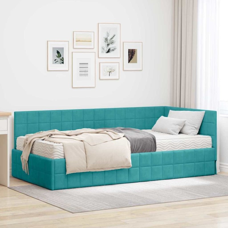 Cadre de lit d'angle avec matelas 2 pcs Turquoise Velours 542715542715