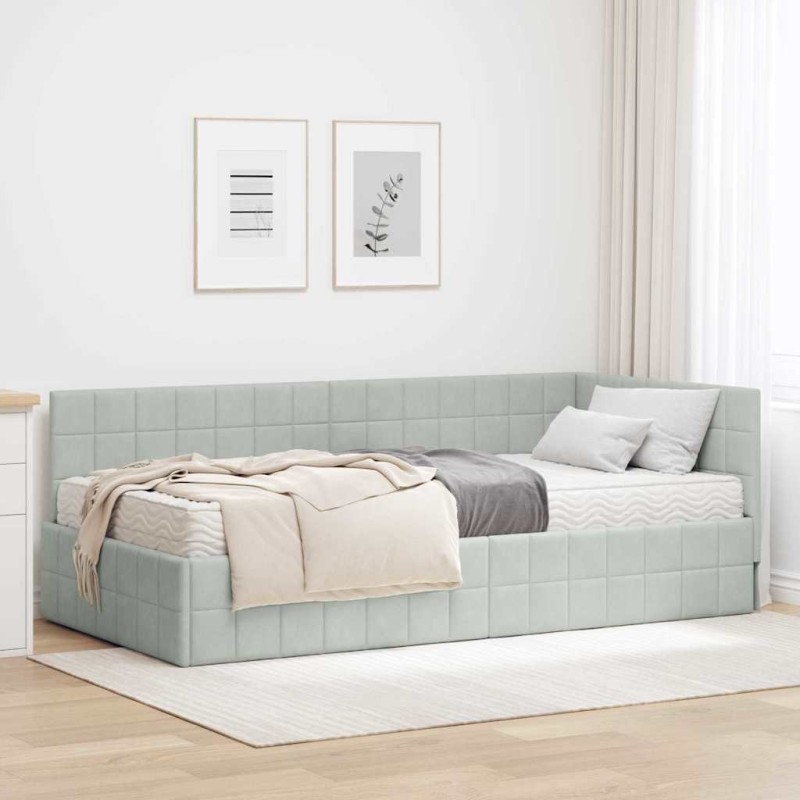 Cadre de lit d'angle avec matelas 2 pcs Gris clair Velours 542717542717