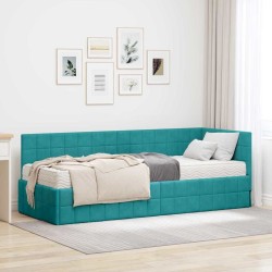 Cadre de lit d'angle avec matelas 2 pcs Turquoise Velours 542718542718