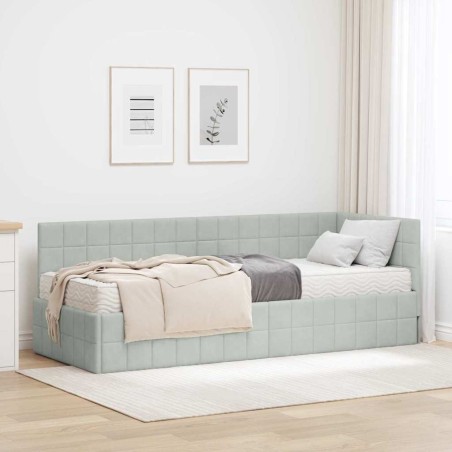 Cadre de lit d'angle avec matelas 2 pcs Gris clair Velours 542720542720