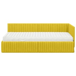 Cadre de lit d'angle avec matelas 2 pcs Jaune Velours 542722542722
