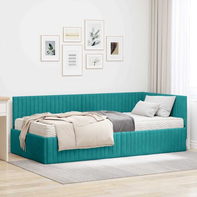 Cadre de lit d'angle avec matelas 2 pcs Turquoise Velours 542723542723