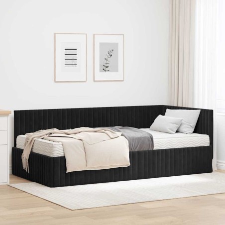 Cadre de lit d'angle avec matelas 2 pcs Noir Velours 542725542725