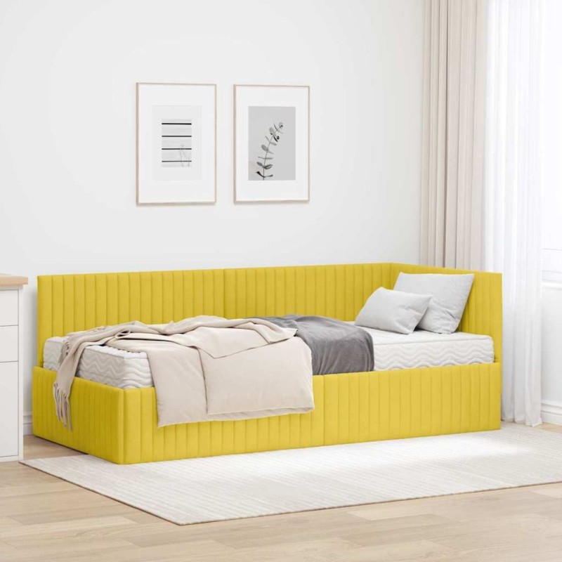 Cadre de lit d'angle avec matelas 2 pcs Jaune Velours 542729542729