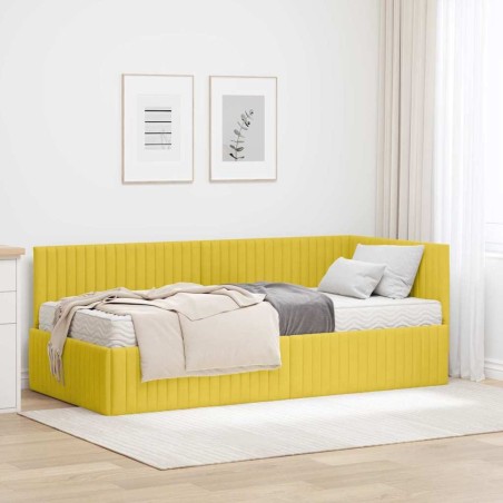 Cadre de lit d'angle avec matelas 2 pcs Jaune Velours 542729542729