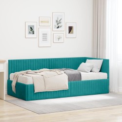 Cadre de lit d'angle avec matelas 2 pcs Turquoise Velours 542731542731