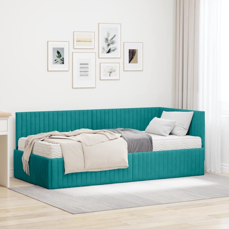 Cadre de lit d'angle avec matelas 2 pcs Turquoise Velours 542731542731