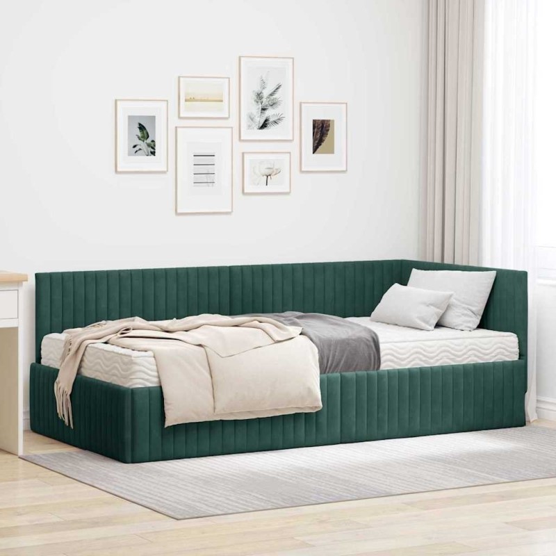Cadre de lit d'angle avec matelas 2 pcs Vert Velours 542733542733