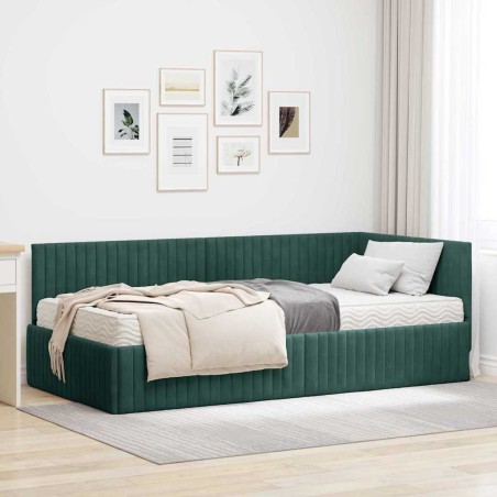 Cadre de lit d'angle avec matelas 2 pcs Vert Velours 542733542733