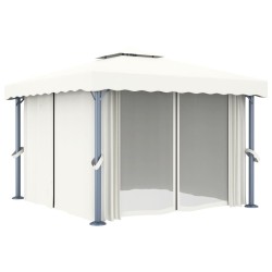 Tonnelle avec rideau 3x3 m Blanc crème Aluminium 542806542806