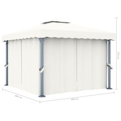 Tonnelle avec rideau 3x3 m Blanc crème Aluminium 542806542806