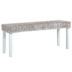 Banc 110 cm Blanc Rotin naturel kubu et bois d'acajou massif 542890542890