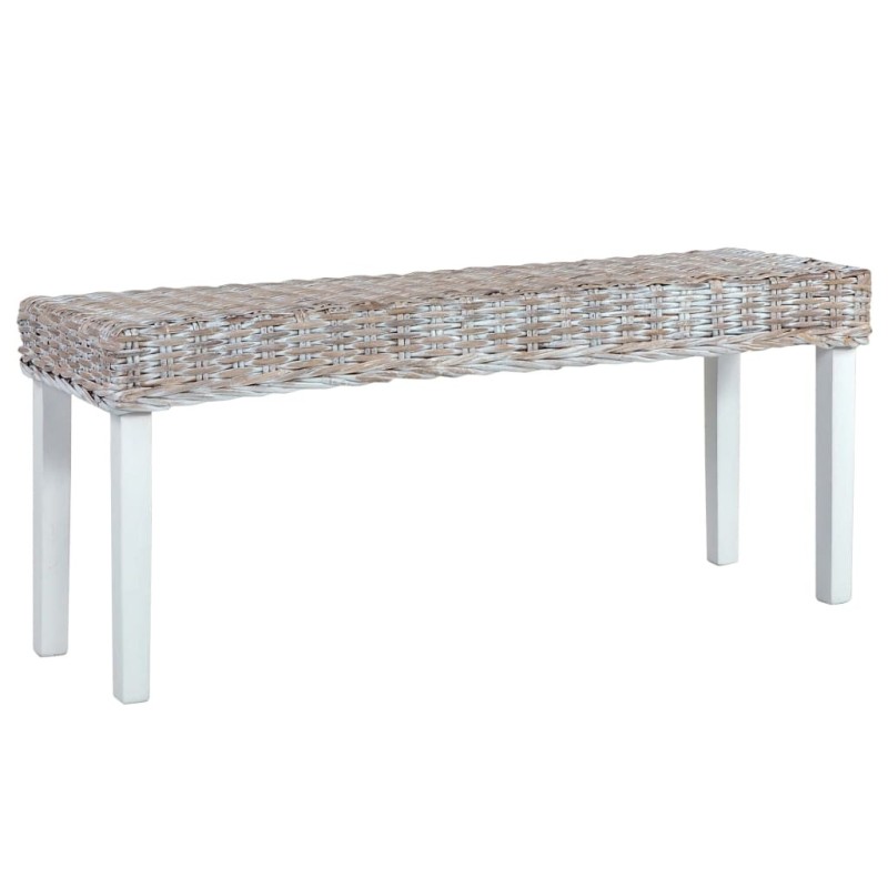 Banc 110 cm Blanc Rotin naturel kubu et bois d'acajou massif 542890542890