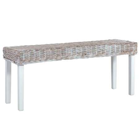 Banc 110 cm Blanc Rotin naturel kubu et bois d'acajou massif 542890542890