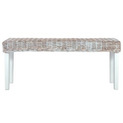 Banc 110 cm Blanc Rotin naturel kubu et bois d'acajou massif 542890542890