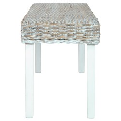 Banc 110 cm Blanc Rotin naturel kubu et bois d'acajou massif 542890542890