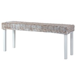 Banc 110 cm Blanc Rotin naturel kubu et bois d'acajou massif 542890542890