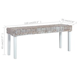 Banc 110 cm Blanc Rotin naturel kubu et bois d'acajou massif 542890542890