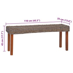 Banc 110 cm Rotin naturel kubu et bois d'acajou massif 543312543312