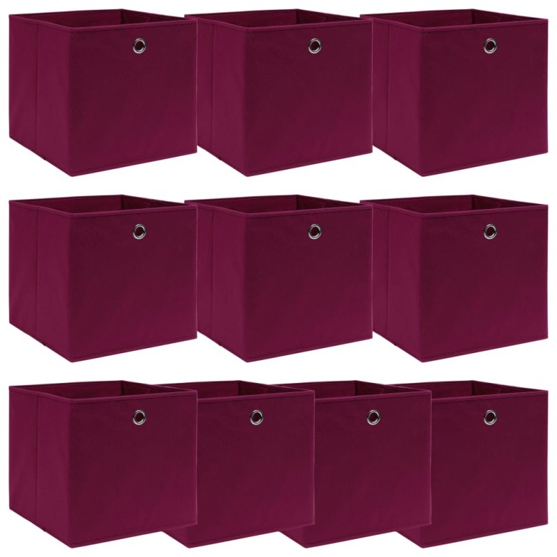 Boîtes de rangement 10 pcs Rouge foncé 32x32x32 cm Tissu 543343543343