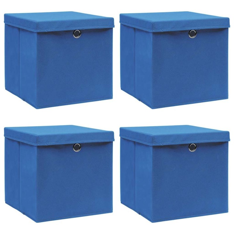  Boîtes de rangement avec couvercle 4 pcs Bleu 32x32x32 cm Tissu 543345543345