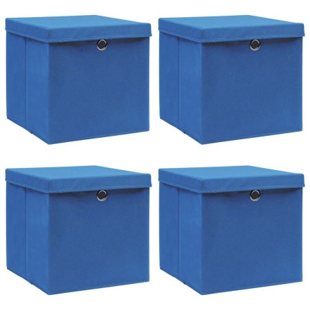  Boîtes de rangement avec couvercle 4 pcs Bleu 32x32x32 cm Tissu 543345543345