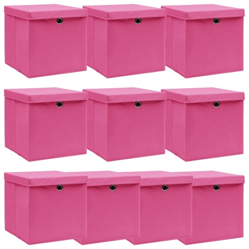 Boîtes de rangement avec couvercles 10pcs Rose 32x32x32cm Tissu 543363543363