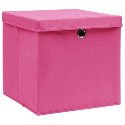 Boîtes de rangement avec couvercles 10pcs Rose 32x32x32cm Tissu 543363543363
