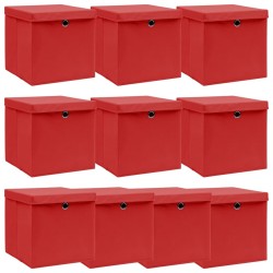 Boîtes de rangement et couvercles 10 pcs Rouge 32x32x32cm Tissu 543405543405