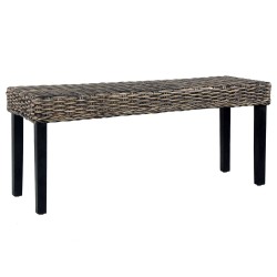 Banc 110 cm Noir Rotin naturel kubu et bois d'acajou massif 543501543501