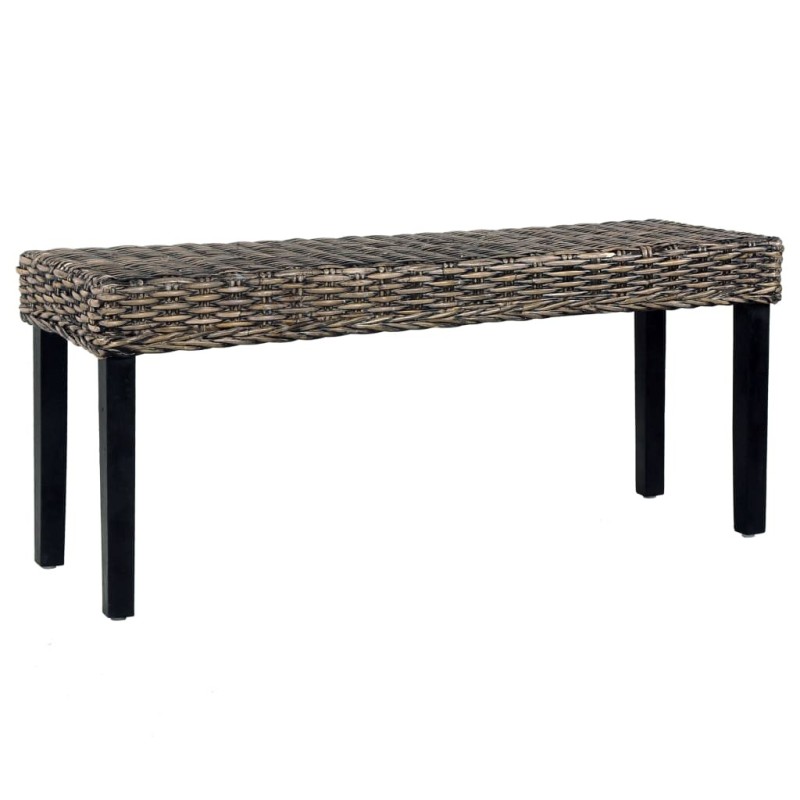 Banc 110 cm Noir Rotin naturel kubu et bois d'acajou massif 543501543501