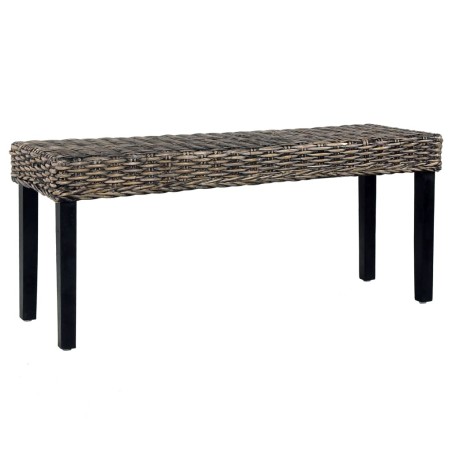 Banc 110 cm Noir Rotin naturel kubu et bois d'acajou massif 543501543501