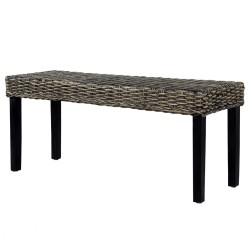 Banc 110 cm Noir Rotin naturel kubu et bois d'acajou massif 543501543501