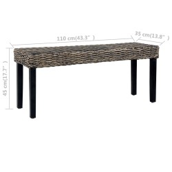 Banc 110 cm Noir Rotin naturel kubu et bois d'acajou massif 543501543501