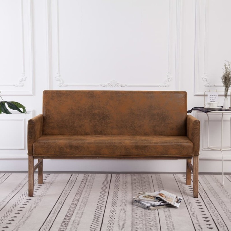 Banc avec accoudoir 140 cm Marron Similicuir daim 543625543625