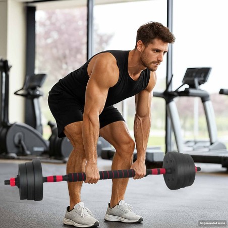 Set d'haltères 4-en-1 30kg Noir et Rouge Ciment et sable de fer 543696543696