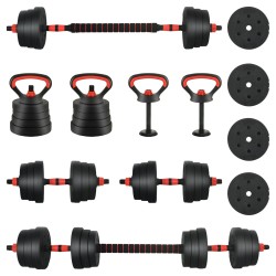 Set d'haltères 4-en-1 30kg Noir et Rouge Ciment et sable de fer 543696543696