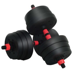 Set d'haltères 4-en-1 30kg Noir et Rouge Ciment et sable de fer 543696543696