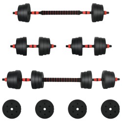Set d'haltères 2-en-1 30kg Noir et Rouge Ciment et sable de fer 543697543697