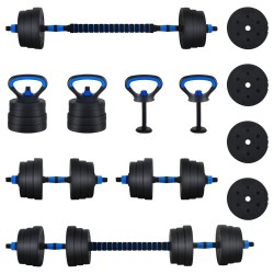 Set d'haltères 4-en-1 30kg Noir et Bleu Ciment et sable de fer 543704543704