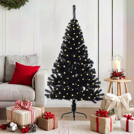 Sapin de Noël artificiel pré-éclairé Noir 150 cm PVC 543892543892